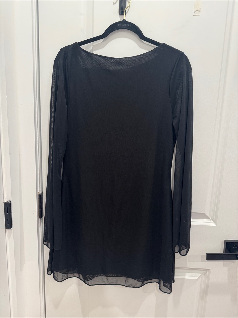 Black Sheer Long-Sleeve Women's Dress